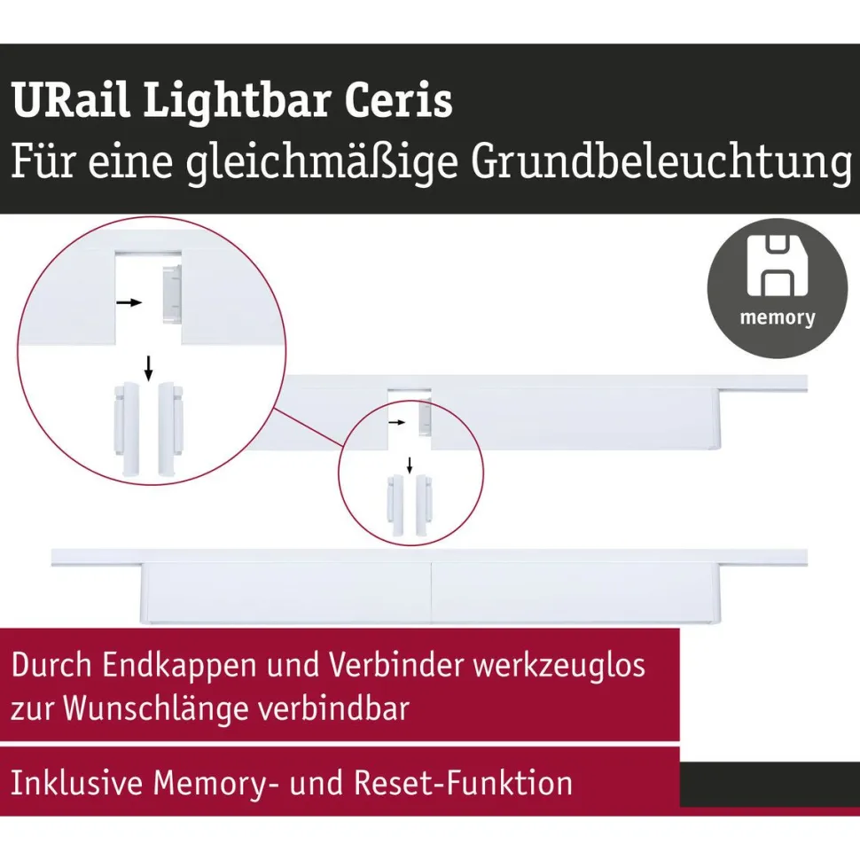 LED-kiskovalaisin Paulmann URail 3-Step-Dim Ceris, 37.2cm, 850lm, 9.5W, 4000K, himmennettävä, 230V, mattamusta