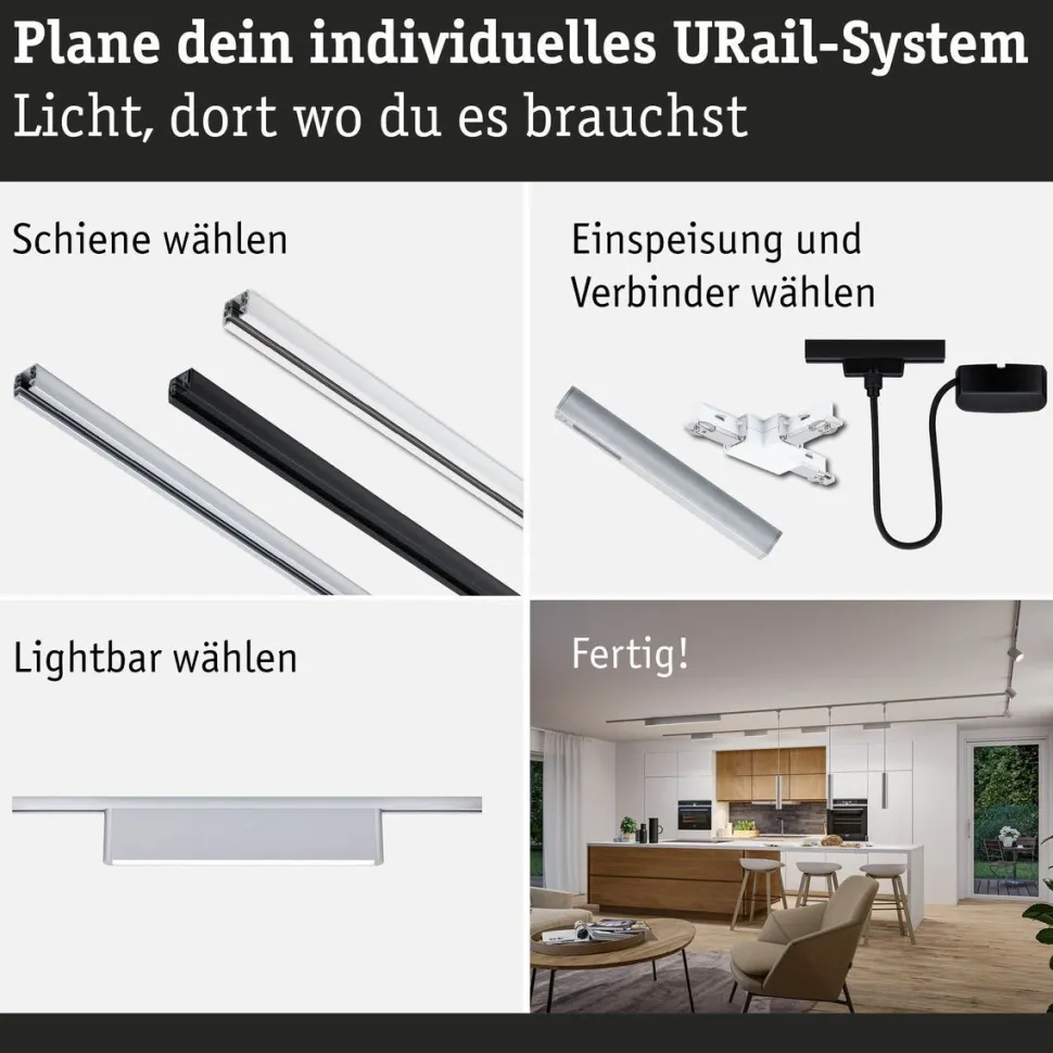 LED-kiskovalaisin Paulmann URail 3-Step-Dim Ceris, 37.2cm, 850lm, 9.5W, 4000K, himmennettävä, 230V, mattamusta