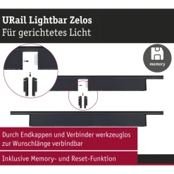 LED-kiskovalaisin Paulmann URail 3-Step-Dim Zelos, 37.2cm, 1050lm, 10W, 3000K, himmennettävä, 230V, mattakromi