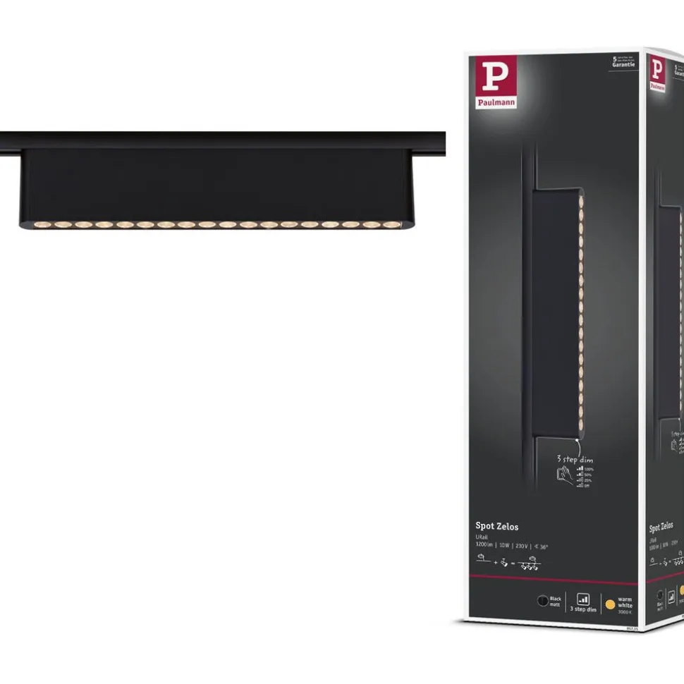 LED-kiskovalaisin Paulmann URail 3-Step-Dim Zelos, 37.2cm, 1050lm, 10W, 3000K, himmennettävä, 230V, mattakromi