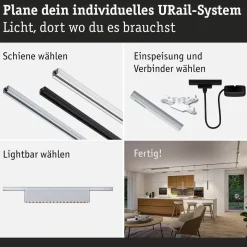 LED-kiskovalaisin Paulmann URail 3-Step-Dim Zelos, 37.2cm, 1050lm, 10W, 3000K, himmennettävä, 230V, mattakromi