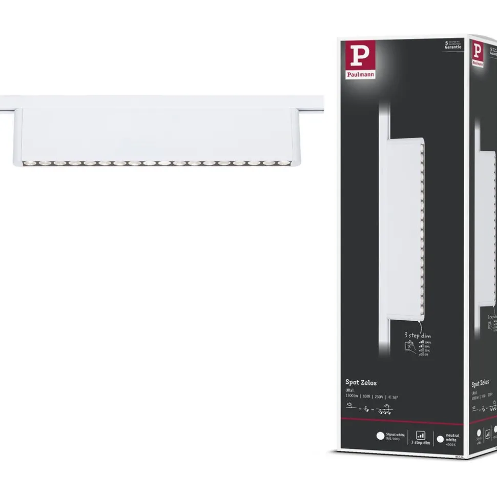 LED-kiskovalaisin Paulmann URail 3-Step-Dim Zelos, 37.2cm, 1050lm, 10W, 3000K, himmennettävä, 230V, mattakromi