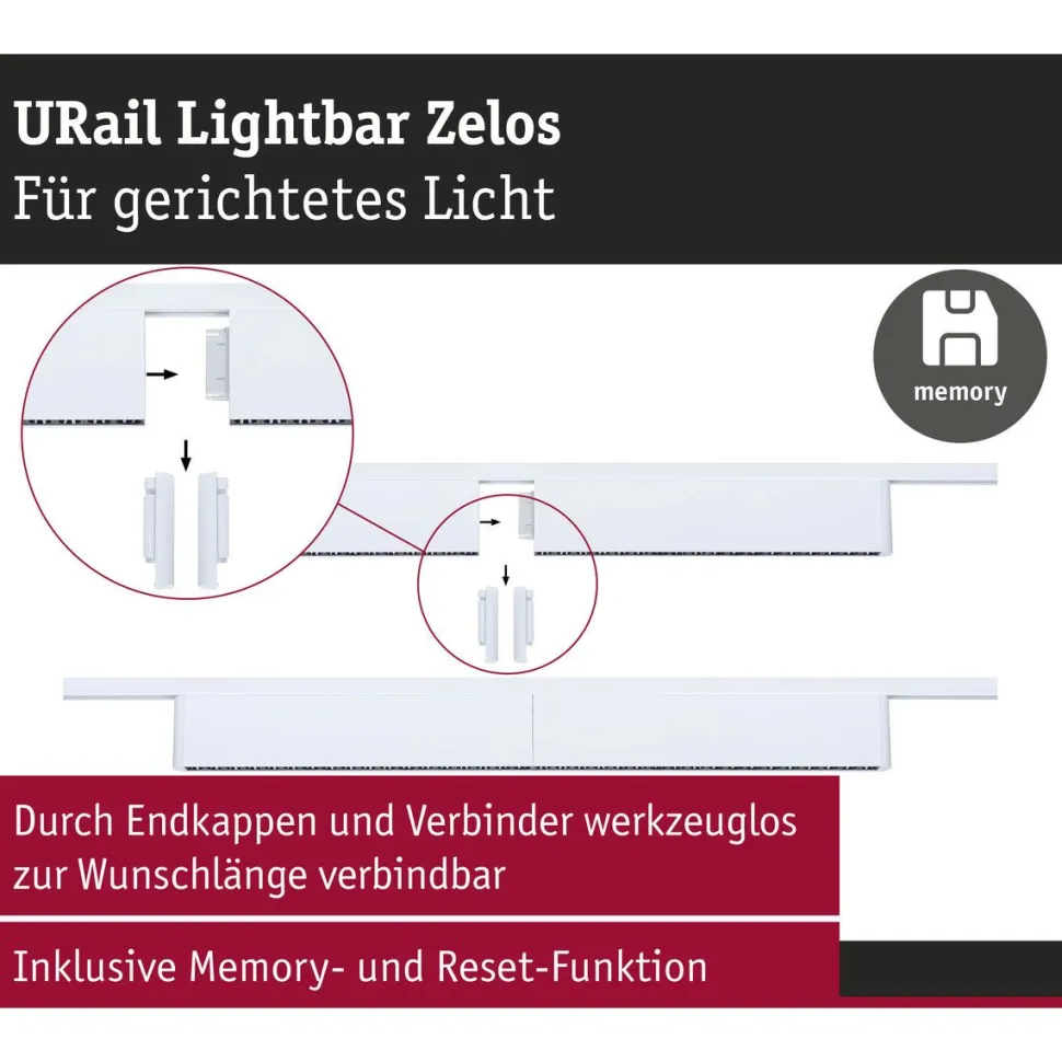LED-kiskovalaisin Paulmann URail 3-Step-Dim Zelos, 37.2cm, 1050lm, 10W, 3000K, himmennettävä, 230V, mattakromi