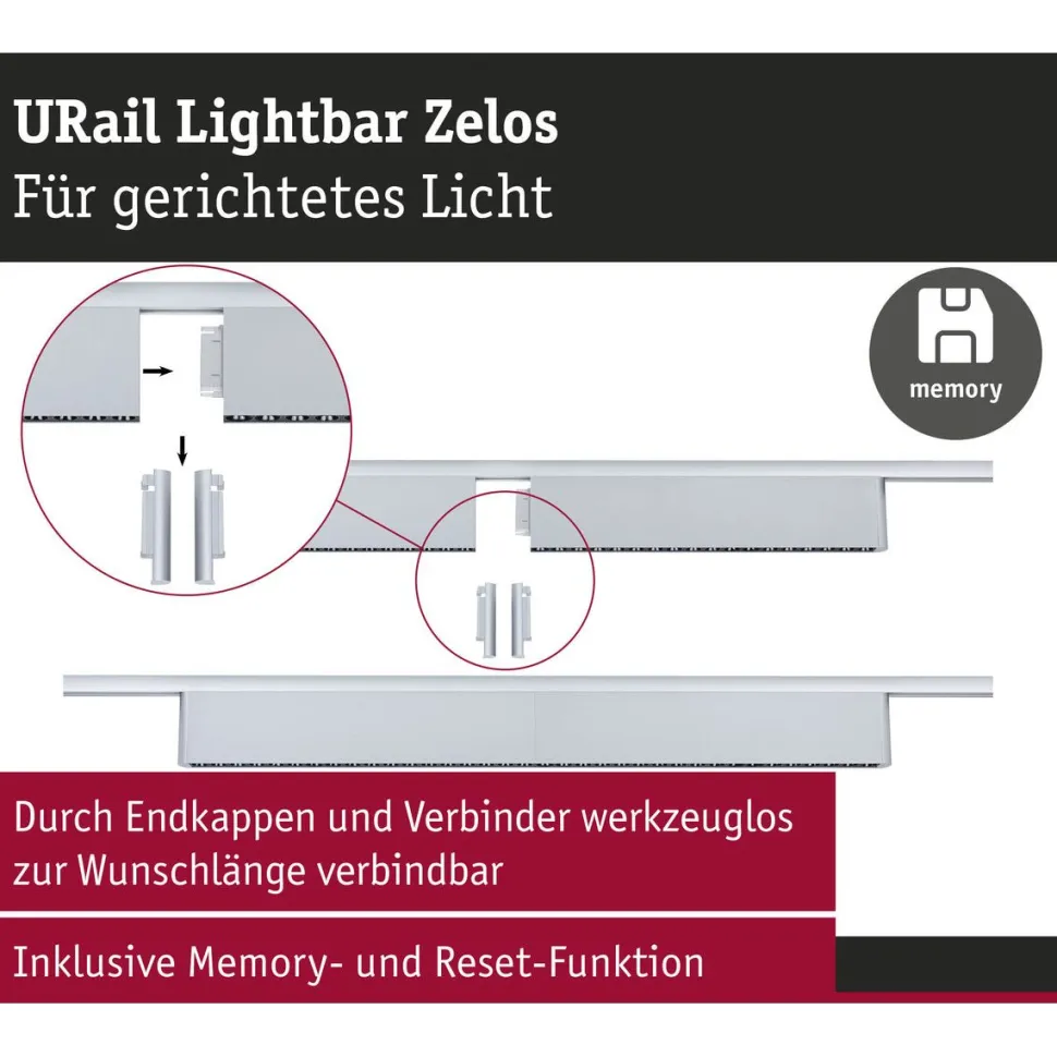 LED-kiskovalaisin Paulmann URail 3-Step-Dim Zelos, 37.2cm, 1050lm, 10W, 3000K, himmennettävä, 230V, mattakromi