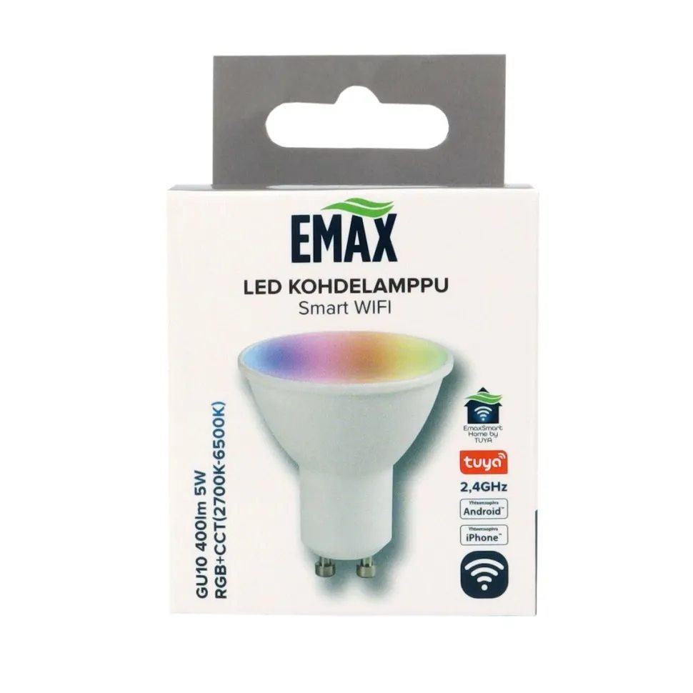 LED-kohdelamppu Emax Smart Home WIFI GU10 5 W 400 lm RGB+CCT 2700-6500 K himmennettävä