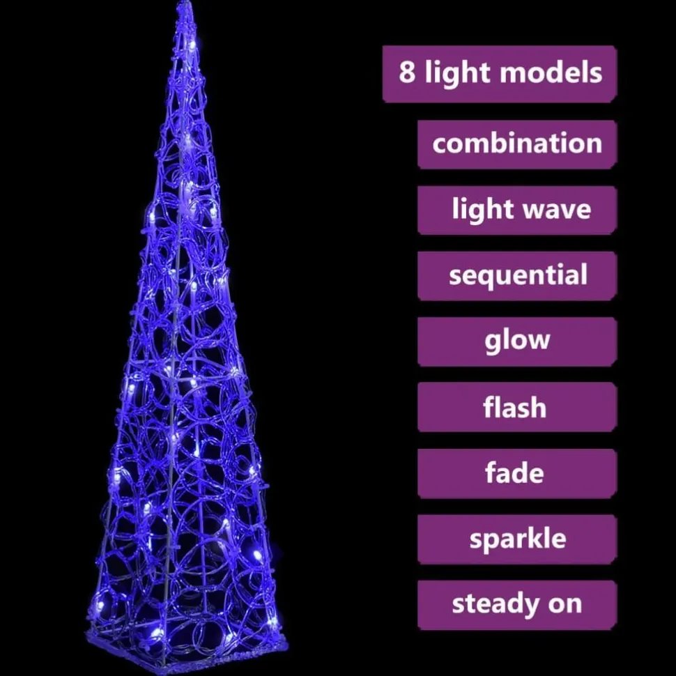 LED-koristevalokartio sininen akryyli 90 cm