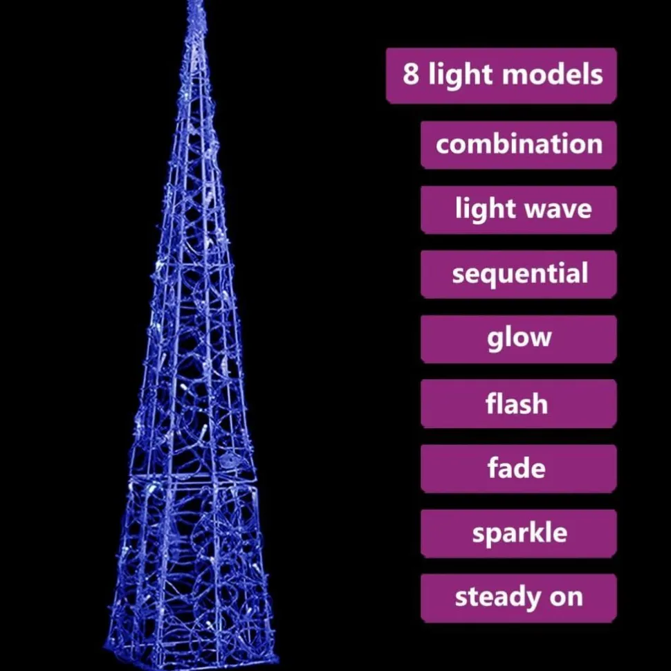 LED-koristevalokartio sininen akryyli 90 cm