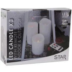 LED-kynttilä + kaukosäädin Star Trading Paul 7,5x7,5x18 cm 3 kpl valkoinen