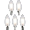 LED-kynttilälamppu Paulmann Candle, E14, 470lm, 4.8W, 2700K, matta, 5kpl