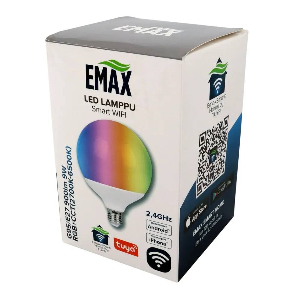 LED-lamppu Emax Smart Home WIFI G95/E27 9 W 900 lm RGB+CCT 2700-6500 K himmennettävä