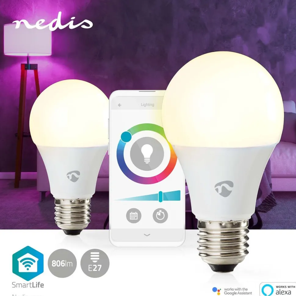 LED-lamppu Nedis SmartLife RGB Wi-Fi WIFILRC20E27 9W E27 2700-6500K 2kpl