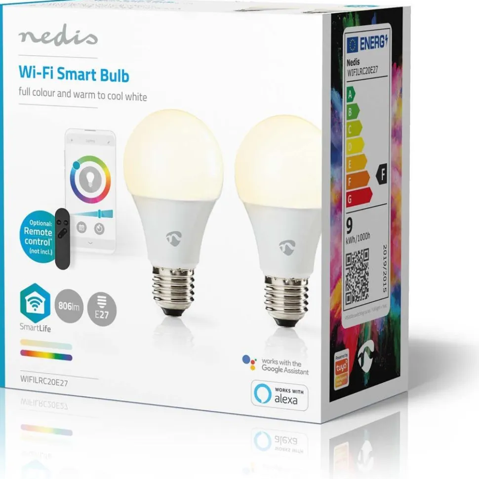 LED-lamppu Nedis SmartLife RGB Wi-Fi WIFILRC20E27 9W E27 2700-6500K 2kpl