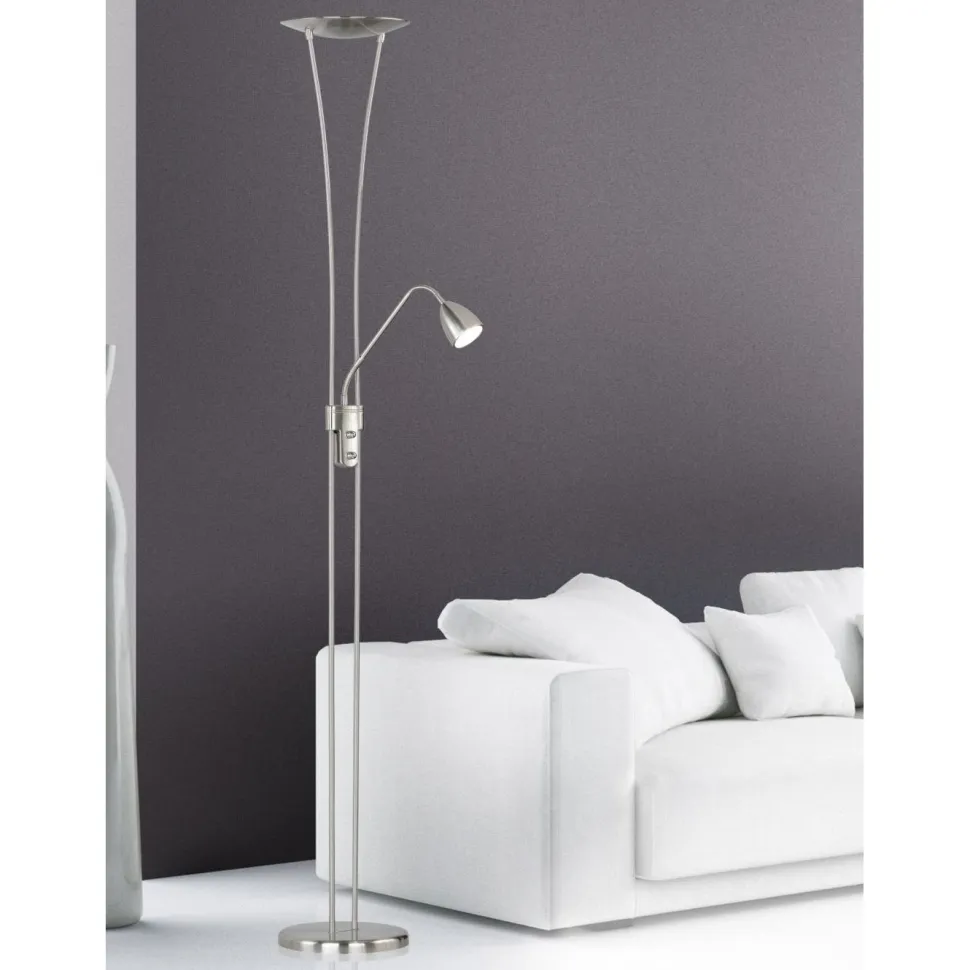 LED-lattiavalaisin Basic Uplighter 400x255x1800 mm lukuvalolla harjattu teräs