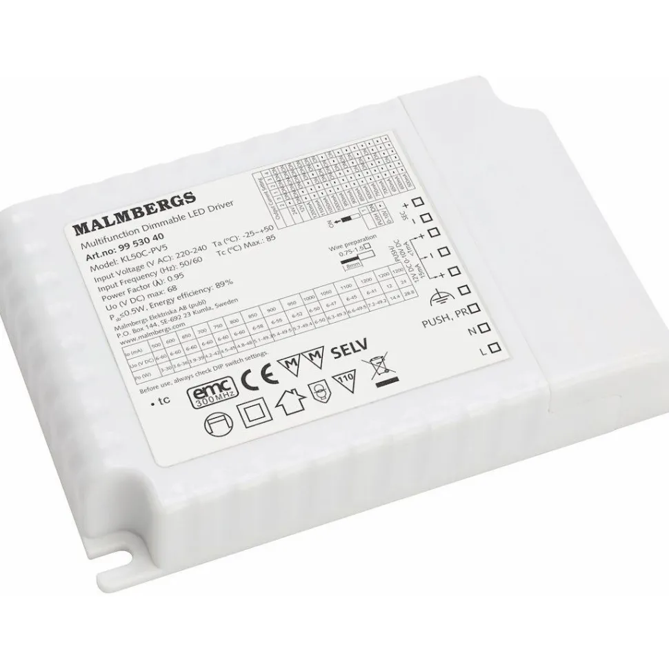 LED-liitäntälaite Malmbergs, DRI. PUSH/1-10 CC/CV MAX 1x50W