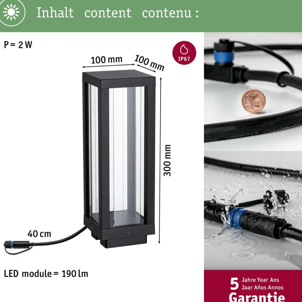 LED-lyhty Paulmann Plug & Shine Classic, 30cm, Smart Home Zigbee 3.0, IP44, RGBW, antrasiitti