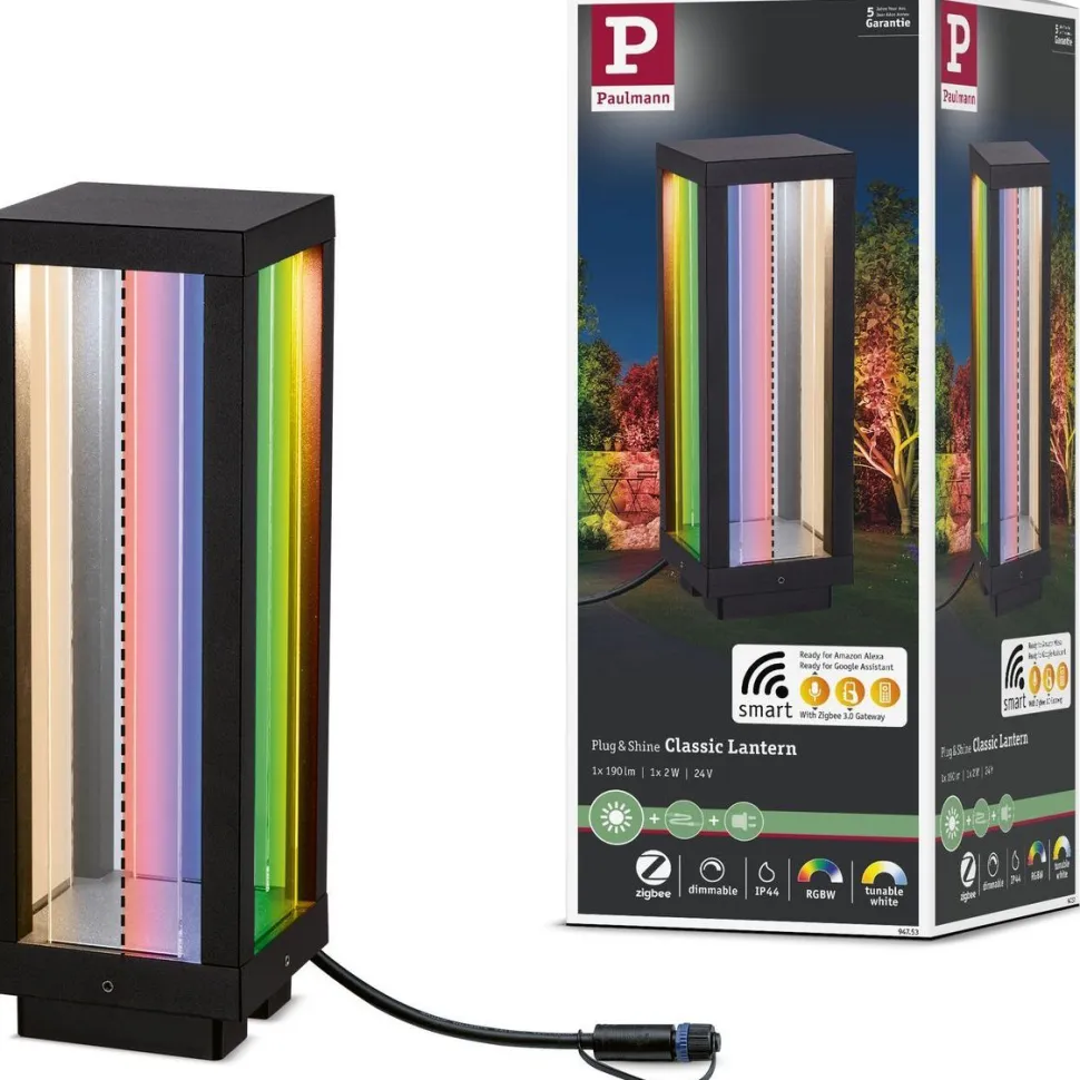 LED-lyhty Paulmann Plug & Shine Classic, 30cm, Smart Home Zigbee 3.0, IP44, RGBW, antrasiitti