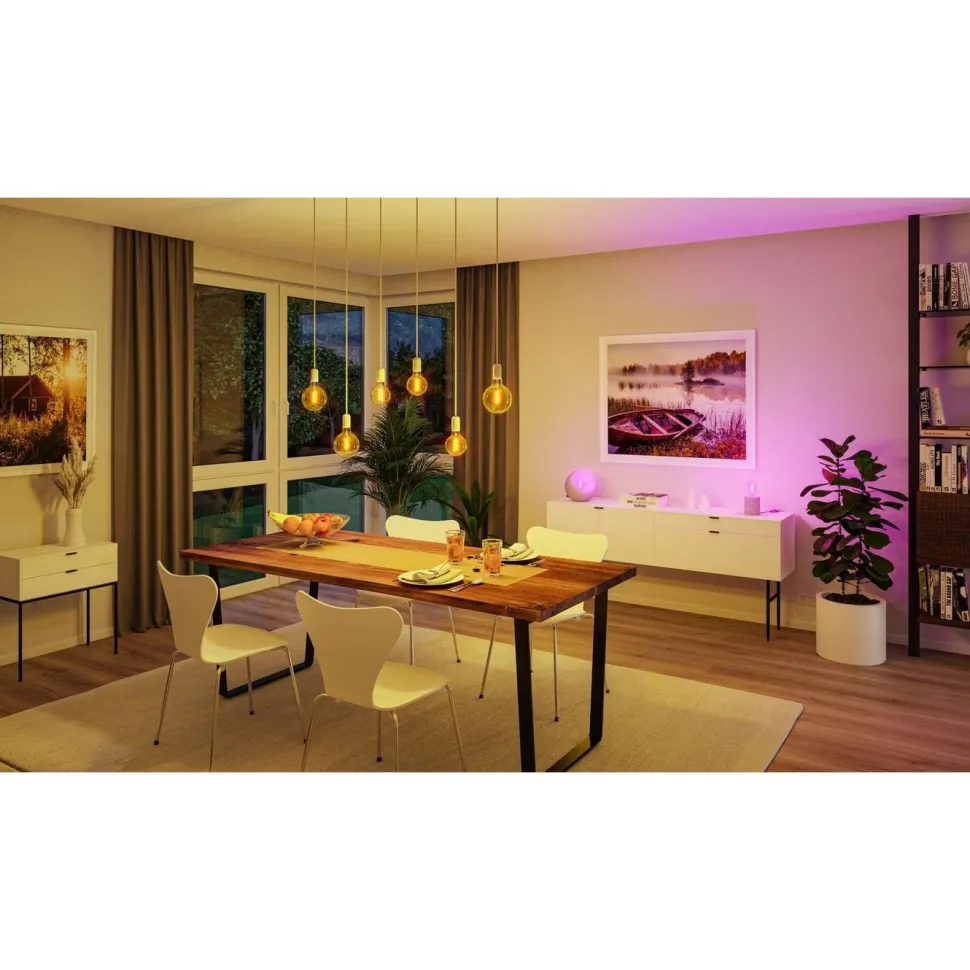 LED-älylamppu Paulmann Smart Home Zigbee 3.0 Pear, E27, 470lm, 6.3W, RGBW+, filamentti, himmennettävä, kulta, 3kpl