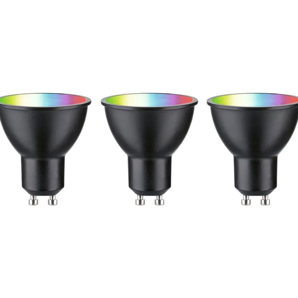 LED-älylamppu Paulmann Smart Home Zigbee 3.0 Reflector, GU10, 350lm, 4.8W, RGBW+, himmennettävä, mattamusta, 3kpl