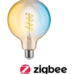 LED-älylamppu Paulmann Smart Home Zigbee 3.0 Globe, G125, E27, 600lm, 7,5W, filamentti, säädettävä värilämpötila, himmennettävä, kulta