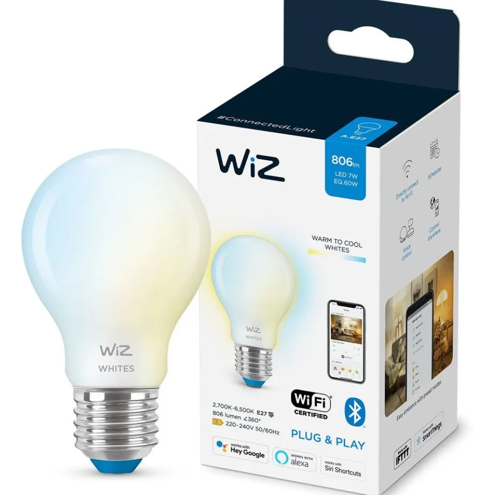 LED-älylamppu WiZ A60 Tunable White Wi-Fi 60W E27 huurrettu lasi