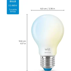LED-älylamppu WiZ A60 Tunable White Wi-Fi 60W E27 huurrettu lasi