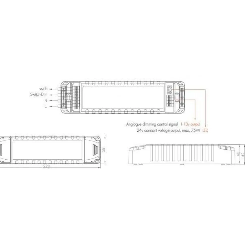 LED-muuntaja FTLIGHT Multi 24V 75W IP20 himmennettävä painonappi 1-10V