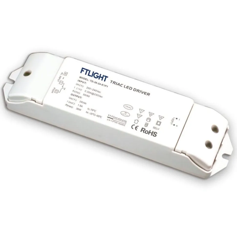 LED-muuntaja FTLIGHT 12V 36W IP20 himmennettävä TRIAC/push dimm