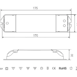 LED-muuntaja FTLIGHT 24V 36W IP20 himmennettävä TRIAC/push dimm