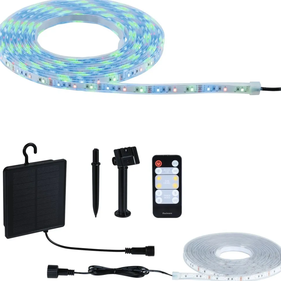 LED-nauha Paulmann Solar aurinkokenno IP44 RGB kaukosäädin, eri pituuksia