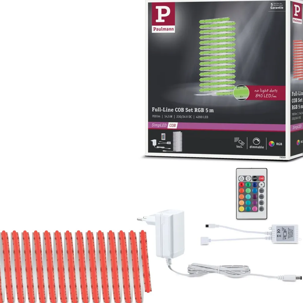 LED-nauhasetti Paulmann SimpLED Full-Line COB 5m 14.5W 140 lm/m 840 LEDiä/m RGB 24 VA