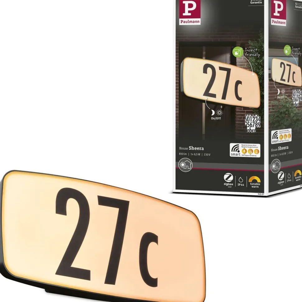 LED-numerovalaisin liike- ja hämärätunnistimella Paulmann Sheera, Smart Home Zigbee 3.0, IP44, 27.6x7.3cm, antrasiitti
