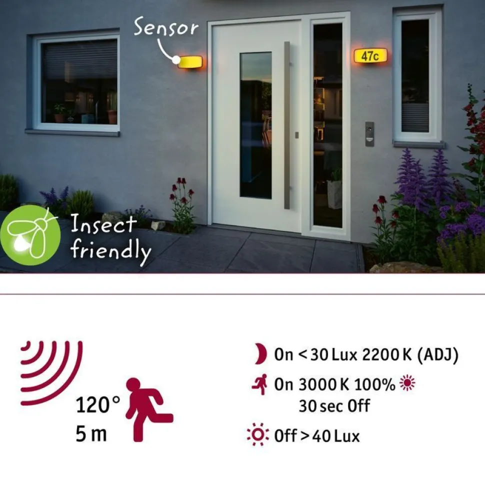 LED-numerovalaisin liike- ja hämärätunnistimella Paulmann Sheera, Smart Home Zigbee 3.0, IP44, 27.6x7.3cm, antrasiitti