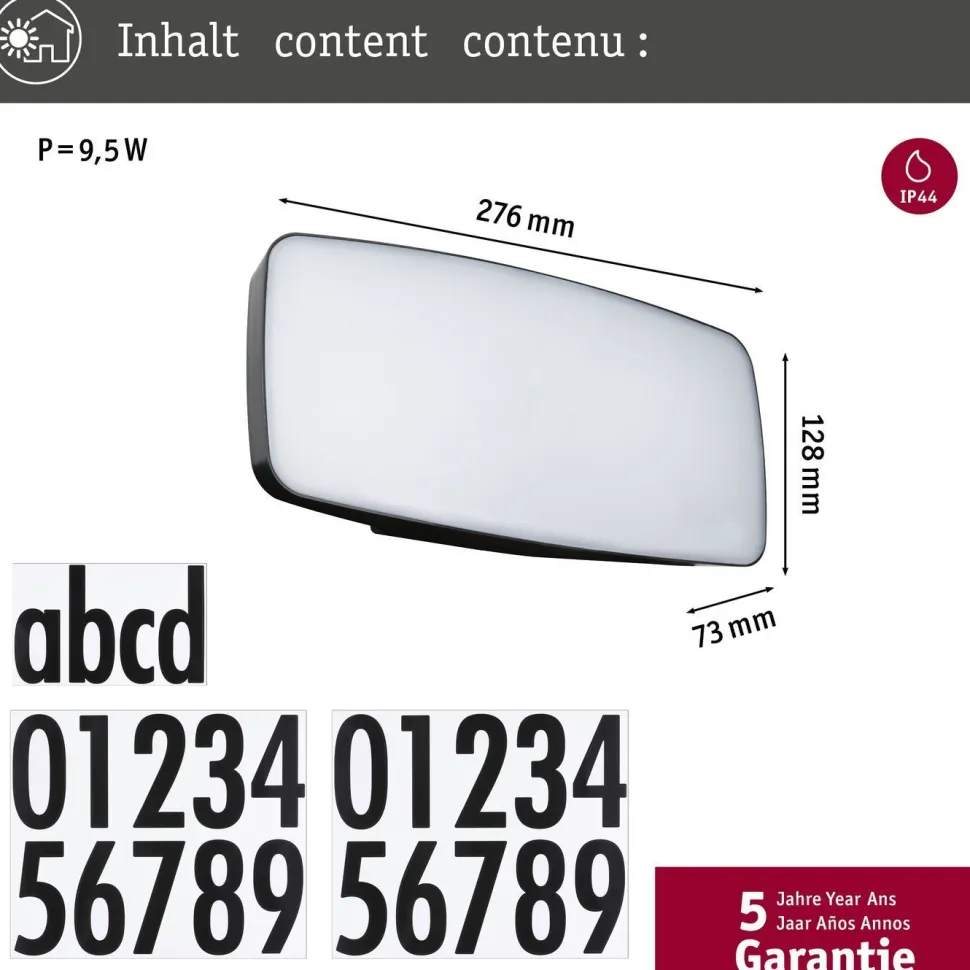 LED-numerovalaisin liike- ja hämärätunnistimella Paulmann Sheera, Smart Home Zigbee 3.0, IP44, 27.6x7.3cm, antrasiitti