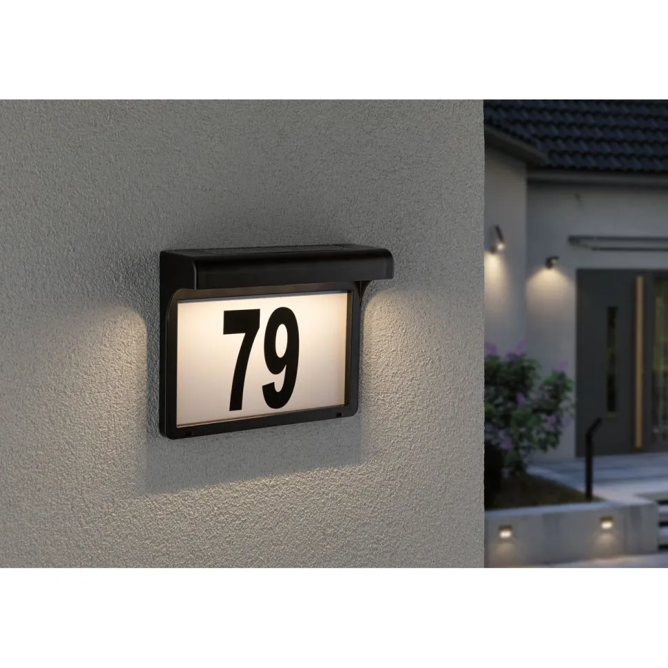LED-numerovalaisin aurinkokennolla Paulmann Dayton II, IP44, 3000K, hämärätunnistin musta