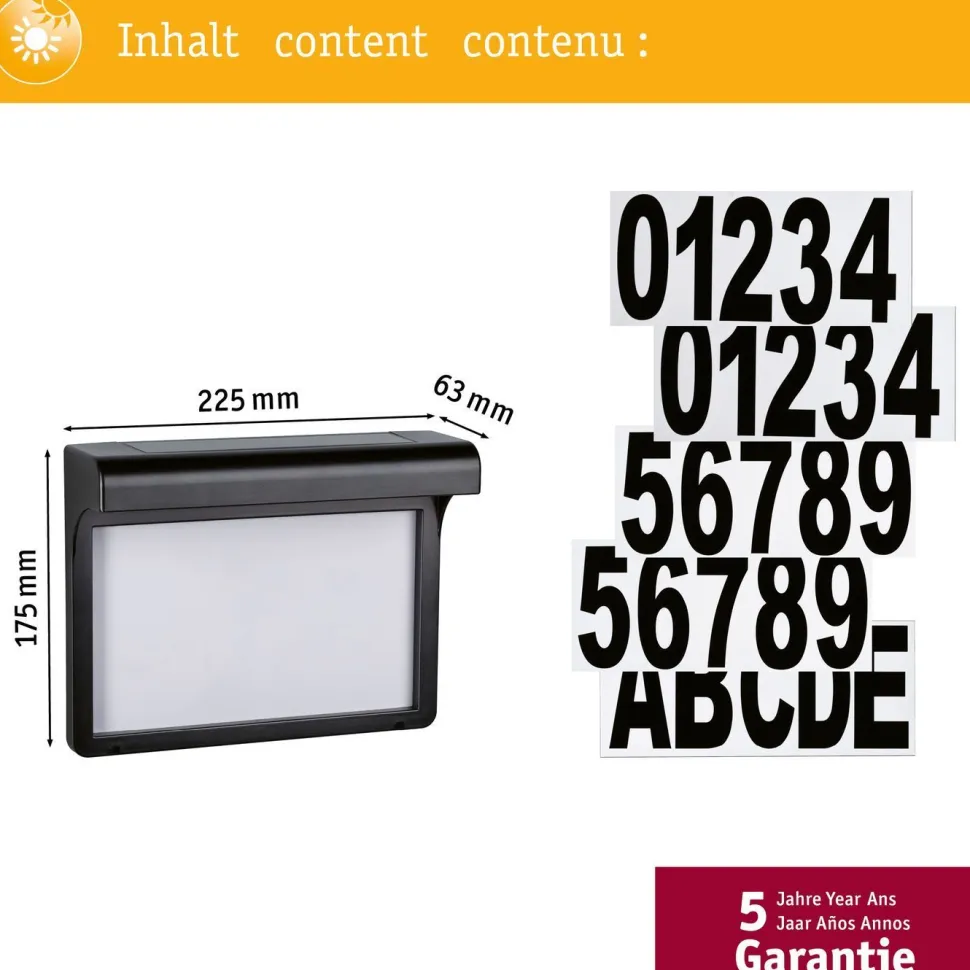 LED-numerovalaisin aurinkokennolla Paulmann Dayton II, IP44, 3000K, hämärätunnistin musta