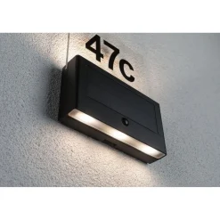 LED-numerovalaisin aurinkokennolla Paulmann Neda, IP44, 3000K, hämärätunnistin, antrasiitti