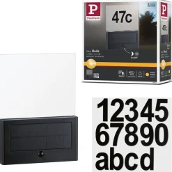 LED-numerovalaisin aurinkokennolla Paulmann Neda, IP44, 3000K, hämärätunnistin, antrasiitti