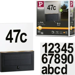 LED-numerovalaisin aurinkokennolla Paulmann Neda, IP44, 2200K, liiketunnistin, antrasiitti