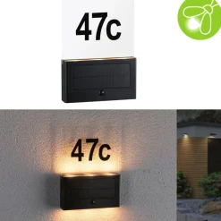 LED-numerovalaisin aurinkokennolla Paulmann Neda, IP44, 2200K, liiketunnistin, antrasiitti