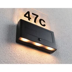 LED-numerovalaisin aurinkokennolla Paulmann Neda, IP44, 2200K, liiketunnistin, antrasiitti