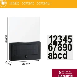 LED-numerovalaisin aurinkokennolla Paulmann Neda, IP44, 2200K, liiketunnistin, antrasiitti