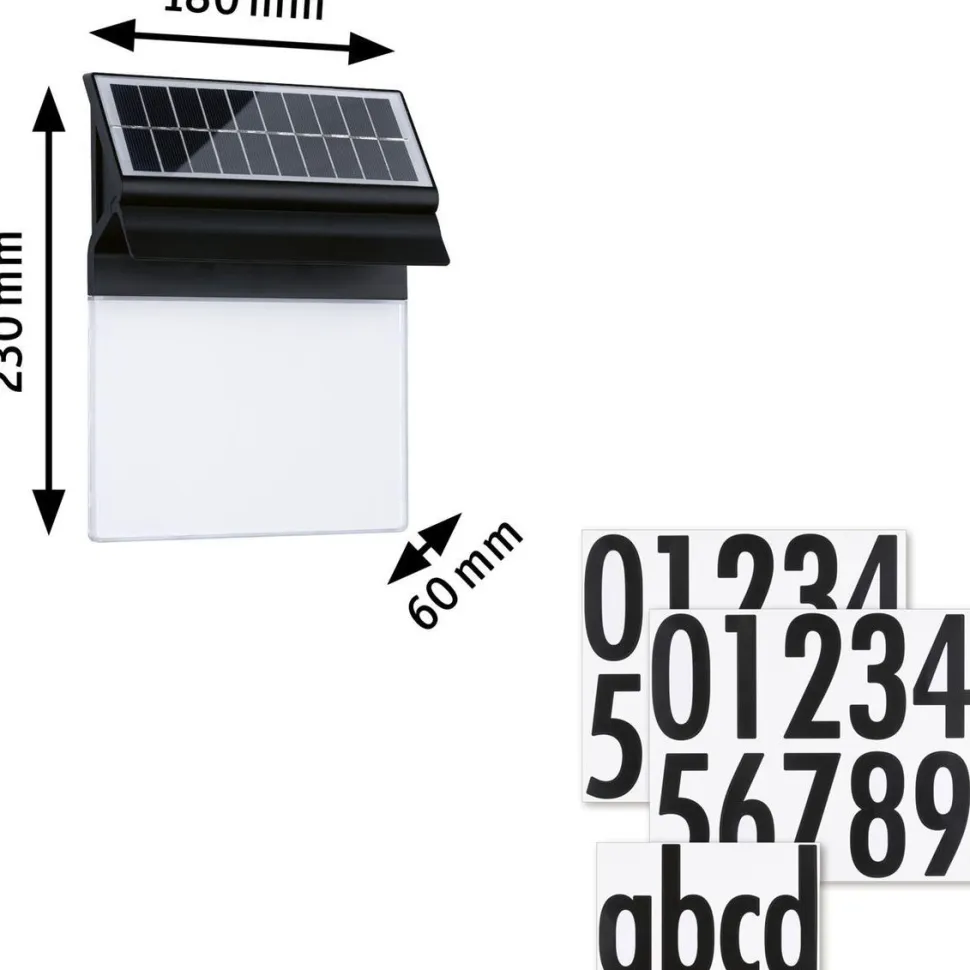 LED-numerovalaisin aurinkokennolla Paulmann Neda, IP44, 3000K, musta