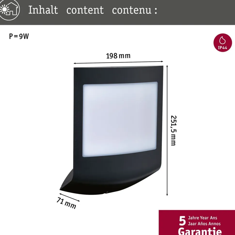 LED-numerovalaisin liike- ja hämärätunnistimella Paulmann Padea, IP44, 3000K, korroosionkestävä, antrasiitti