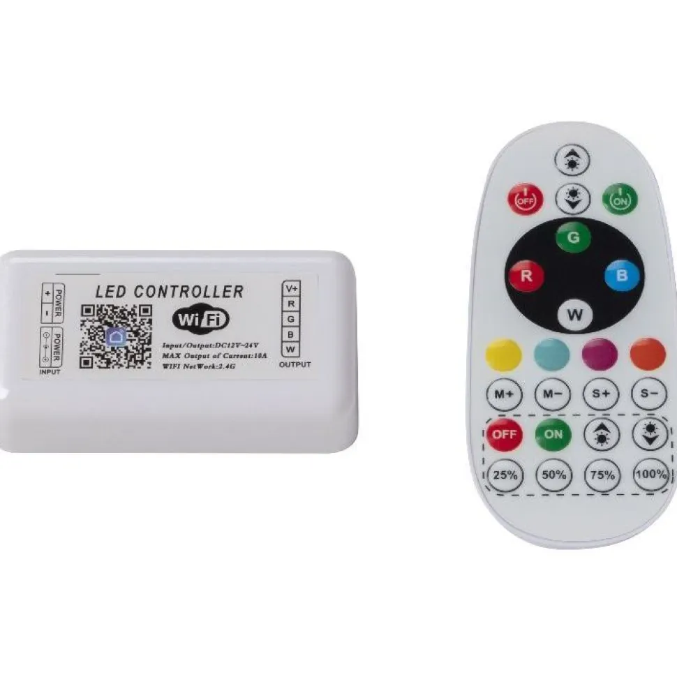 LED-ohjain/kaukosäädin Euroshrink, RGB-monivärisäätö, Wifi, 12/24V, max 288W