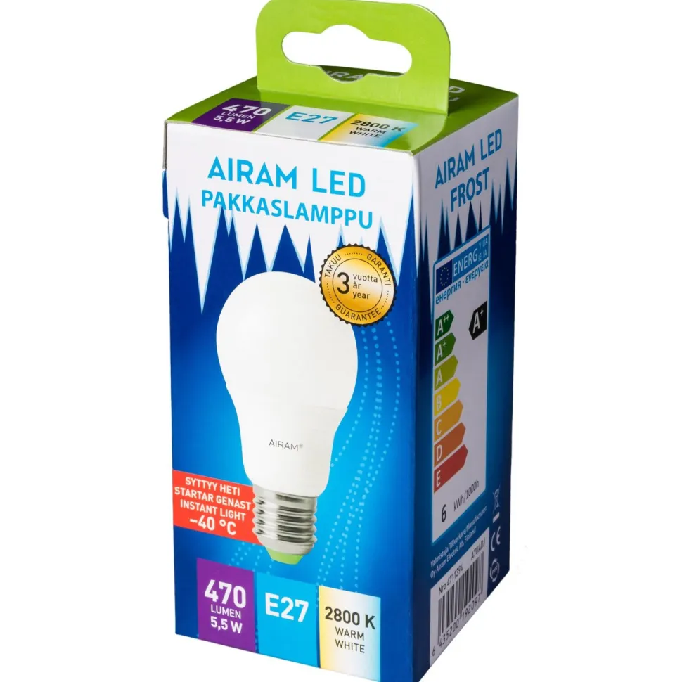 LED-pakkaslamppu Airam -40 °C E27 5,5W Ø60x109 mm 470lm 2800K