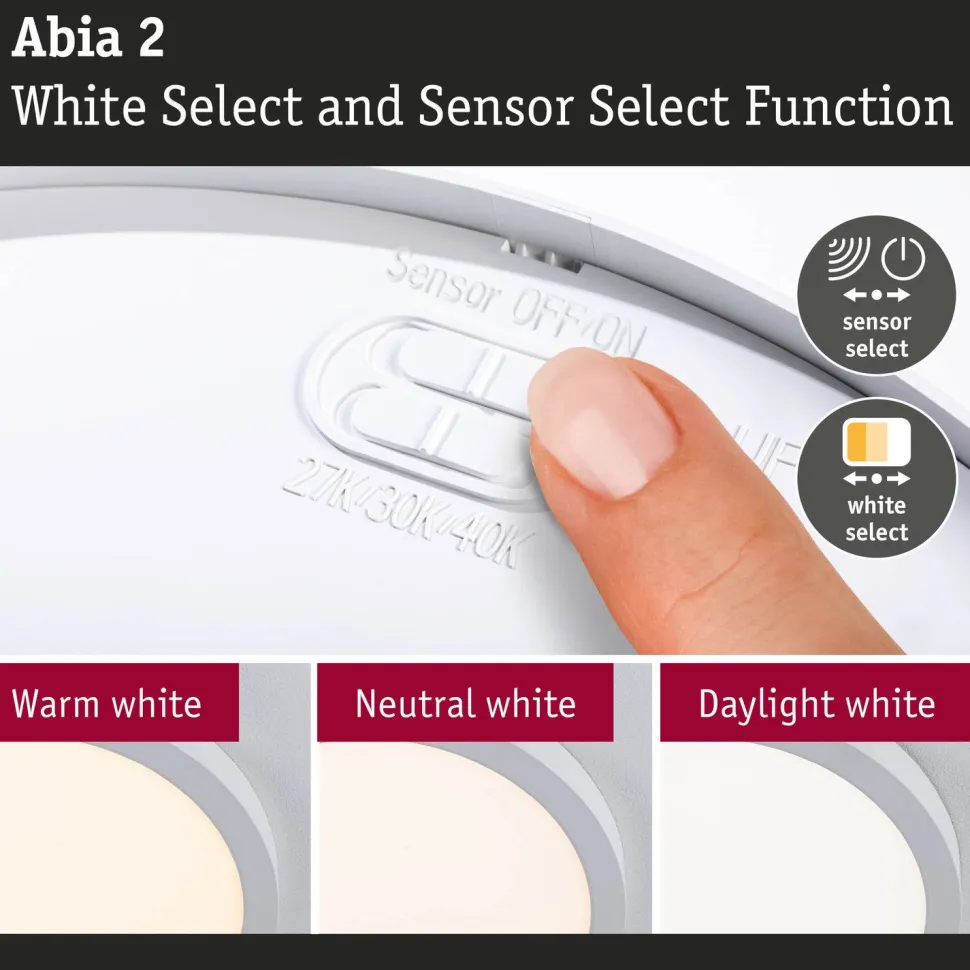 LED-paneeli Paulmann Abia 2 White Select hämäräohjatulla liiketunnistimella (HF) Ø300mm 14W 1000lm 2700-4000K, valkoinen