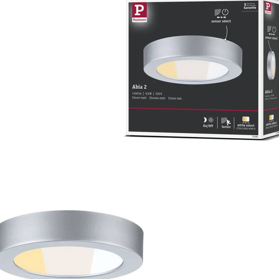 LED-paneeli Paulmann Abia 2 White Select hämäräohjatulla liiketunnistimella (HF) Ø170mm 9.5W 1100lm 2700-4000K, mattakromi