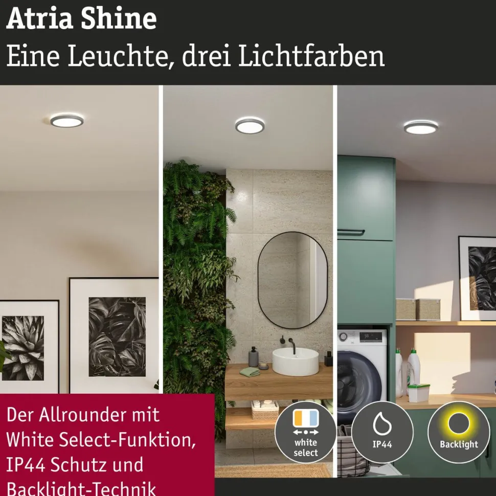 LED-paneeli Paulmann Atria Shine, pyöreä, Ø190mm, IP44, 7.6W, 1100lm, 3000-6500K, puukuvio