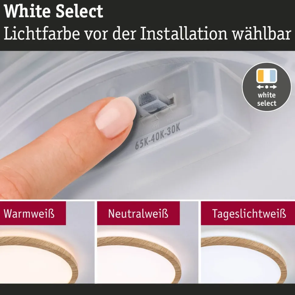 LED-paneeli Paulmann Atria Shine, pyöreä, Ø190mm, IP44, 7.6W, 1100lm, 3000-6500K, puukuvio