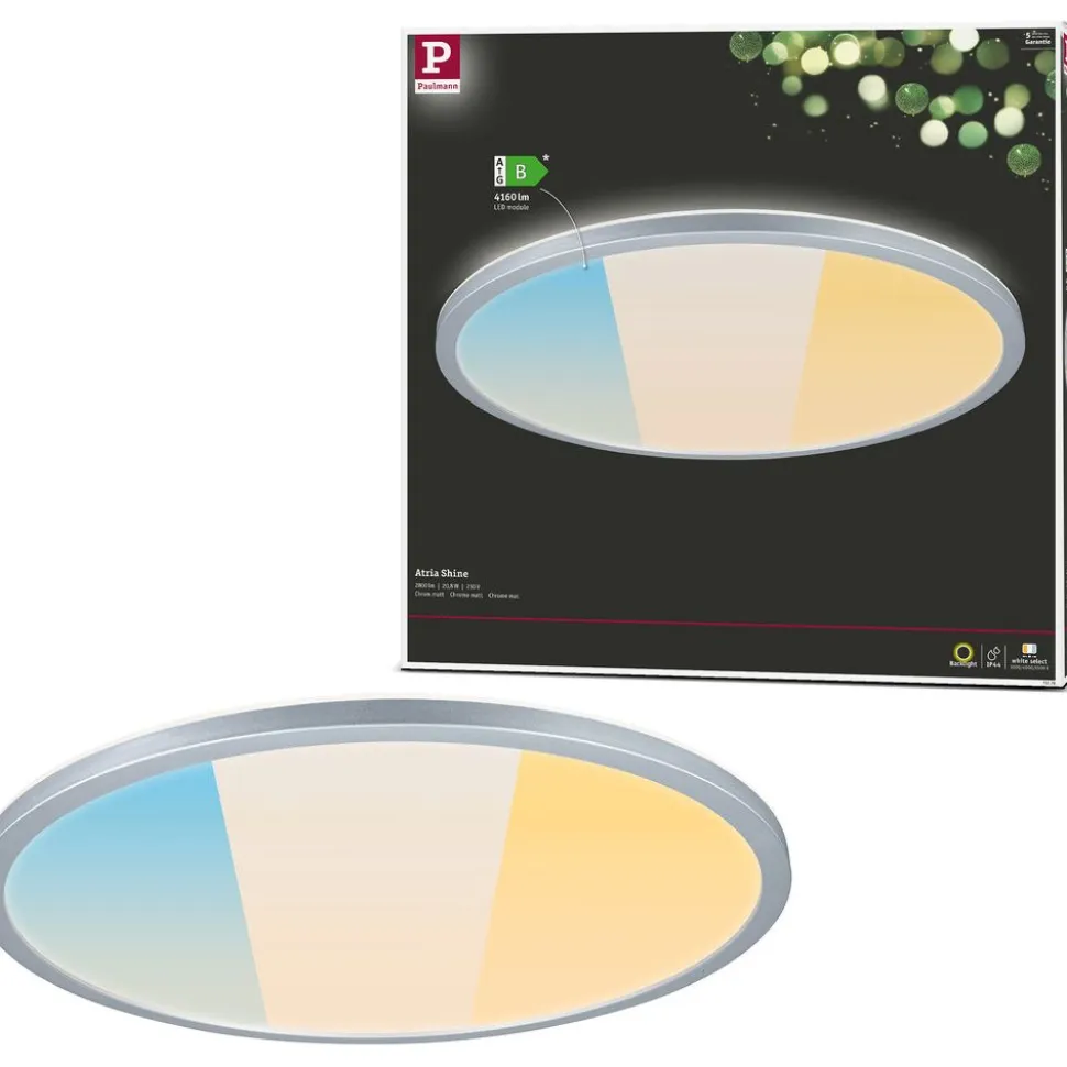 LED-paneeli Paulmann Atria Shine, pyöreä, Ø190mm, IP44, 7.6W, 1100lm, 3000-6500K, puukuvio